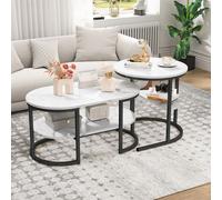 Fortuna Lai Table basse set de 2, tables gigognes avec effet marbre, set de tables de salon avec cadre métallique, table basse moderne pour salon, chambre, bureau, max. 50 kg (Noir)