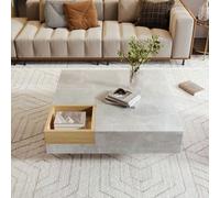 Fortuna Lai Table basse Table d'appoint avec boîte de rangement amovible, gris béton et couleur bois, 72*72*30 cm