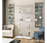 Fortuna Lai Vitrine en verre Stand vitrine,4 couches de verre en bois vitrine de collection vitrine armoire,2 porte avec serrure vitrine en verre debout Pour le salon chambre bureau noir étagère debou