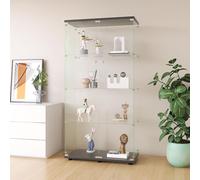 Fortuna Lai Vitrine en verre Stand vitrine,4 couches de verre en bois vitrine de collection vitrine armoire,2 porte avec serrure vitrine en verre debout Pour le salon chambre bureau blanc étagère en v