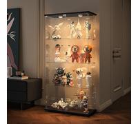 Fortuna Lai Vitrine en verre Stand vitrine,4 couches de verre vitrine armoire vitrine,2 portes,Lampe LED Et serrure avec miroir de fond vitrine en verre debout,armoire de salon pour les objets de coll