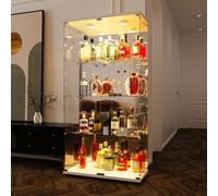 Fortuna Lai Vitrine en verre Stand vitrine, 4 couches de verre vitrine armoire vitrine Led éclairage, serrure et 2 portes, vitrine de collection avec miroir de fond pour les objets de collection armoi