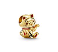 Fortune Cat 14k Gold-Plated Charm with Red and Black Enamel