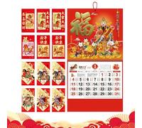 Fortune-Classic Calendrier mural chinois 2026 - Design traditionnel du Nouvel An lunaire avec enveloppes rouges, fonction de suspension de 12 mois, catégorie salon et étude, finition dorée