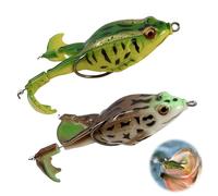 FortuneGlobe Réaliste Grenouille Appât De Pêche 2pcs ，Cm Double Hameçon 360°Soft Bait Silicone Appât De Pêche Chatterbait Silure Appât Mou pour Bass, Truite Et Brochet