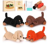 Fortuning's JDS Kit de crochet d'apprentissage 4 pièces pour débutants bébé teckel animal kit complet de crochet animal avec kit d'apprentissage de tricot vidéo étape par étape pour apprendre à