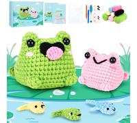 Fortuning's JDS Kit de crochet pour débutants - Kit de tricot en forme d'animal grenouille - Kit de crochet avec vidéo étape par étape - Kit de démarrage au crochet - Famille d'animaux et grenouilles