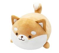 Fortuning's JDS Shiba Inu Coussin en peluche pour chien Coussin confortable en peluche mignon Coussin rembourré doux Poupée joufflue Coussin Jouet Animal réaliste Coussin yeux ronds Marron 33,7 cm