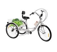 FortyFor Vélo pliant blanc de 24" - 7 vitesses - 3 roues - Avec panier de courses et sonnette manuelle - Pour adultes, personnes âgées, filles, garçons, hommes et femmes