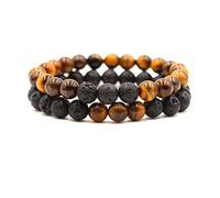 FORUBUS Lot de 2 bracelets extensibles en perles de pierre de lave, œil de tigre, turquoise naturelle, utilisés comme diffuseur d'huiles essentielles pour femmes, hommes, yoga, méditation,