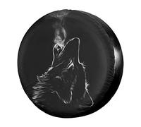 Foruidea Housse de Pneu de Secours 3D Wolf Noire Anti-poussière pour remorque, Camping-Car, SUV et de Nombreux véhicules, 43,2 cm