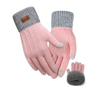 FORVEVO Gants Femme Hiver Thermique avec Doublure Polaire Epaisse et Douce, Gants Hiver Madame, Gant Tactiles Moufles, Gants Polaire Tricotes, Idéal pour Sport, Randonnée et Camping(Rose)