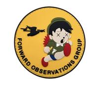 Forward Observations Group Patchs tactiques en PVC phosphorescents avec crochet au dos, brassard UAV en caoutchouc souple de 8 cm (fond jaune avec lettrage noir)