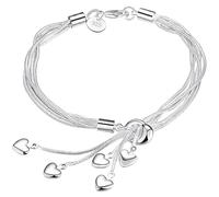 FORWOMLM Chaîne à cinq lignes en cuivre plaqué argent 925 avec bracelet à cinq cœurs - Bracelet tendance à maillons en forme de cœur - Bijoux pour femmes et adolescents - Cadeaux d'anniversaire de