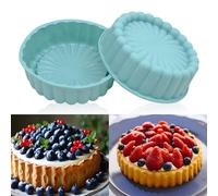 FORYNXHWIN 2Pcs Moule à Gâteau Rond en Silicone AntiadhéSif, Moule à Gateau Charlotte Moule en Silicone Rond pour Cheesecake Brownie Tartes Flan 8 Pouces - Bleu