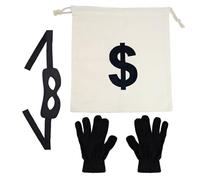 FORYNXHWIN Accessoire de costume de voleur de banque, masque + sac à monnaie dollar + gants, costume de voleur de criminel, costume de cosplay, bandit voleur pour carnaval, cosplay, fête à thème