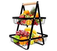 FORYNXHWIN Corbeille à fruits à 2 niveaux avec poignée en bois, support amovible en métal, support de rangement pour légumes, support de comptoir pour cuisine, maison, bureau - Organisez les fruits