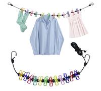 FORYNXHWIN Corde à linge de camping, portable, extensible, avec 12 pinces colorées, pour l'intérieur et l'extérieur, balcon, camping en plein air