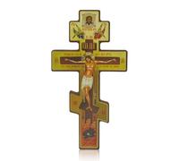 FORYNXHWIN Croix murale orthodoxe russe - Crucifix byzantin avec trois barres - Décoration murale en bois - Crucifix mural orthodoxe - Statue crucifix pour salon, chambre à coucher - 20 x 11 cm