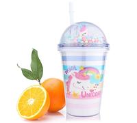 FORYNXHWIN Gobelet Licorne Réutilisable avec Paille et Couvercle 350ML Double Paroi Sans BPA Cadeau Anniversaire et Noël