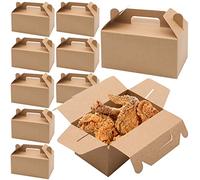 FORYNXHWIN Lot de 10 Boîte de Papier Kraft, Marron Boîte Nourriture Papier Kraft, Boîte à emporter avec poignée pour gâteau, brownie, pain, friandises, hamburgers, poulet frit, 19 x 11 x 10 cm