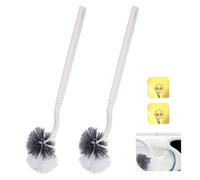 FORYNXHWIN Lot de 2 brosses de toilette, à long manche, design incurvé, en plastique, avec poils solides pour un nettoyage en profondeur, nettoyage efficace des toilettes, blanc
