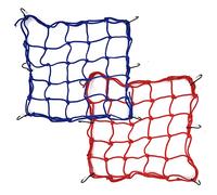 FORYNXHWIN Lot de 2 filets élastiques pour casque de moto, 38,1 x 38,1 cm avec 6 crochets réglables, sangle élastique en caoutchouc pour porte-bagages de casque de vélo, moto (rouge et bleu)