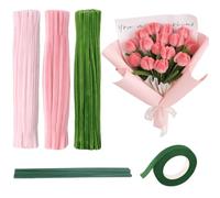FORYNXHWIN Lot de 300 Cure Pipe, Cure-Pipe pour Fleurs Tulipe, Cure Pipe Multicolores, Avec Floratape et Tige Fleur Artificielle, Adapté aux Fournitures de Bouquet de Fleurs et de Décoration DIY