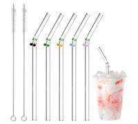 FORYNXHWIN Lot de 5 pailles en verre réutilisables avec brosses de nettoyage pour jus, cocktails, smoothies, café, lait (cerise)