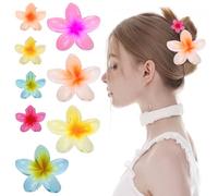 FORYNXHWIN Lot de 8 barrettes à cheveux hawaïennes - Fleurs de plage - Pour filles et femmes - Pour la plage, les fêtes, la piscine, les vacances (8 pièces - 4 grandes et 4 petites-A)