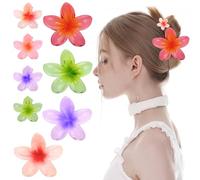 FORYNXHWIN Lot de 8 barrettes à cheveux hawaïennes - Fleurs de plage - Pour filles et femmes - Pour la plage, les fêtes, la piscine, les vacances (8 pièces - 4 grandes et 4 petites-B)