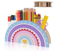 FORYNXHWIN Pot à crayons arc-en-ciel en bois pour enfants, organisateur de table multifonction pour enfants avec 5 compartiments, boîte à crayons créative pour fournitures de bureau, école, bureau à