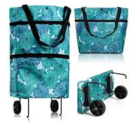 FORYNXHWIN Sac à roulettes Pliable, Sac de Courses avec roulettes pour économiser de la Force, Chariot de Courses 2 en 1 réutilisable pour Les Voyages, Le supermarché, capacité de 5 kg (Fleur Bleue)