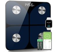 Foryond Balance Connectée Balance Pèse Personne, Pèse Personne Impédancemètre, la masse graisseuse, l’eau, la masse musculaire, l’IMC et le MB (métabolisme de base), Pour IOS et Android,Bleu