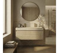 Forzalaqua Ibiza Ensemble meuble de salle de bains - 100x50x50cm - 1 tiroir - lavabo en travertin - 2 trous de robinet - jeu de supports - bouchen de vidage - smoke SW492329/SW67759/SW242509/SW696209