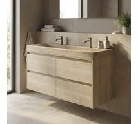Forzalaqua Ibiza Ensemble meuble de salle de bains - 120x50x70cm - 4 tiroirs - lavabo en travertin - 2 trous de robinet - jeu de supports - bouchen de vidage - smoke SW492368/SW67795/SW242509/SW696209