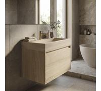 Forzalaqua Ibiza Ensemble meuble de salle de bains - 80x50x50cm - 1 tiroir - lavabo en travertin - 1 trou de robinet - jeu de supports - bouchen de vidage - Smoke SW492423/SW67887/SW242509/SW696209