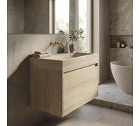 Forzalaqua Ibiza Ensemble meuble de salle de bains - 80x50x50cm - 1 tiroir - lavabo en travertin - sans trou de robinet - jeu de supports - bouchen de vidage - smoke SW492423/SW67886/SW242509/SW696209