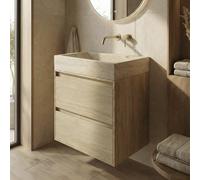 Forzalaqua Ibiza Ensemble meuble de salle de bains - 80x50x70cm - 2 tiroirs - lavabo en travertin - sans trou de robinet - jeu de supports - bouchen de vidage - Smoke SW492431/SW67886/SW242509/SW69620