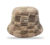 FOSDICK 1 Pièce Peluche Bob Hiver Femme, Kaki Plaid Bucket Hat, Résistant au Froid Chaud Chapeau Femme Hiver, Doux Épaissi Bob Moumoute, Bonnet Femme pour l'Intérieur et l'Extérieur