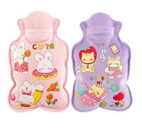 FOSDICK 2 PCS 600ml Bouillotte Eau Chaude, Mini Bouillotte Dessin Animé Adorable, Petites Bouillotte Rose et Violet, pour Mère, Fille, Petite Amie Chaude Chauffe Main Ventre Cou