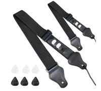 FOSDICK 2 Pcs Sangle de Guitare, Sangle Guitare Électrique avec 3 Supports pour Médiators, Sangle Guitare Acoustique, Sangle Ukulele, Courroie de Guitare pour Guitare Occidentale et Basse(Noir)