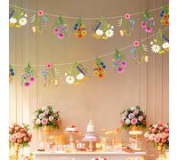 FOSDICK 2 Pièces Banderole Fleurs, Coloré Bannière de Fleurs Sauvages, Multicolores Fleur Banderole, Printemps Fleur Sauvage Guirlande pour Decoration Anniversaire Mariage Baby Shower Garden Fête