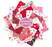 FOSDICK 24 Feuilles Papier Scrapbooking, 15 x 15 cm Papier Décoratif Scrapbooking, Feuille Scrapbooking papier à Cœur Motif pourJournal, Carnet, DIY Album, Artisanat, Crafts, Gifting (Rouge, Rose)
