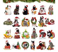 FOSDICK 24 Pièces Decoration Noel Sapin Bois, Chat Decoration Sapin de Noel en Bois, Mignon Deco Sapin de Noel avec Corde, Suspension Ornements Motif de Chaton pour DIY Fête CASA Étiquettes Cadeaux