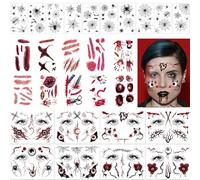 FOSDICK 28 Feuilles Tatouage Halloween, Tatouage Halloween pour Visage, Cicatrice Halloweens, Tatouages Ephemere Halloweens, Araignée Sanglante Plaie Cicatrice Autocollants, pour Cosplay Maquillage
