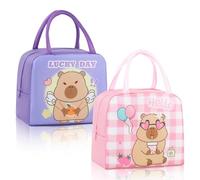 FOSDICK 2Pcs Capybara Sac Isotherme Repas Enfant, Mignon Lunch Bag Isotherme, Petit Pochette isotherme Repas, sac Lunch Box, Sac Dejeuner, Glaciere Enfant pour Travail, École, Pique Nique(Rose,Violet)