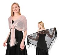 FOSDICK 2Pièces Boléro et Châle pour Robe de Soirée et de Mariage, Etole Femme Chic Mariage, Noir Dentelle Châles Femme, Rose Châles Étincelants avec Boucle pour Femmes, Femme Châle Écharpe pour Fêtes