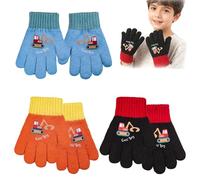 FOSDICK 3 Paires Gants Hiver Enfants Garçons 3-5 Ans, Gants en Pleins Doigts pour Tout-Petits, Gants Chauds Motifs Tractopelle, Mitaines Tricot Extensible Plein-Doigts pour Saison Froide