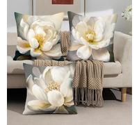 FOSDICK 3 PCS Housse Coussin 45x45, Housse de Coussin Fleur Oiseau Housses de Coussin avec Fermeture éClair pour Canapé Maison Jardin Décoration, Blanc